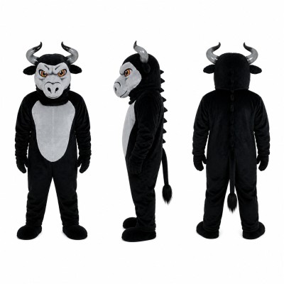Black Bull Mascot Costume in Gray and Black Adult