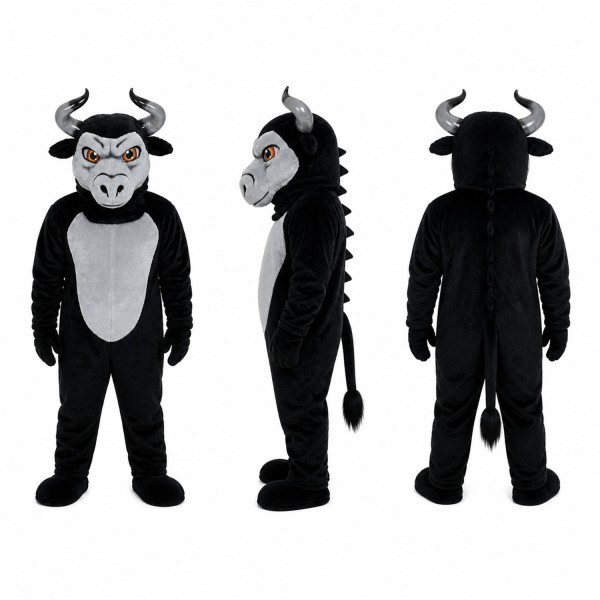 Black Bull Mascot Costume in Gray and Black Adult