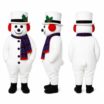 Snowman Mascot Costume in White with Top Hat and Scarf Adult