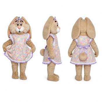 Rabbit Mascot Costume in Tan with Floral Dress Adult