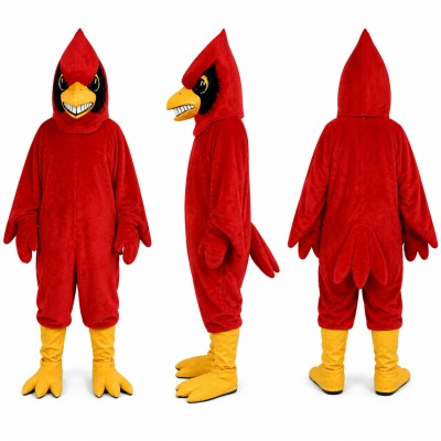 Cardinal Bird Mascot Costume in Red with Yellow Feet Adult
