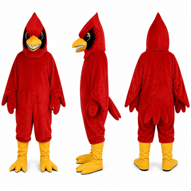 Cardinal Bird Mascot Costume in Red with Yellow Feet Adult