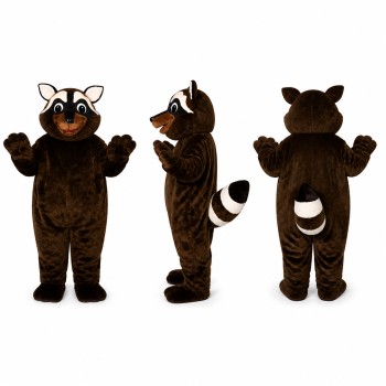 Raccoon Mascot Costume in Dark Brown with Round Glasses Adult