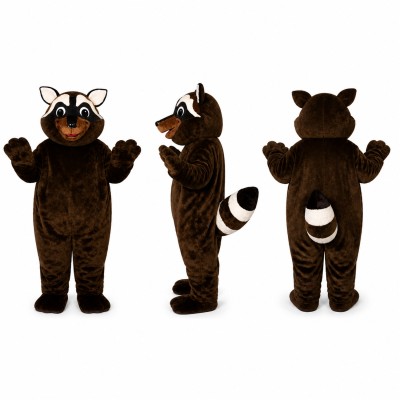 Raccoon Mascot Costume in Dark Brown with Round Glasses Adult