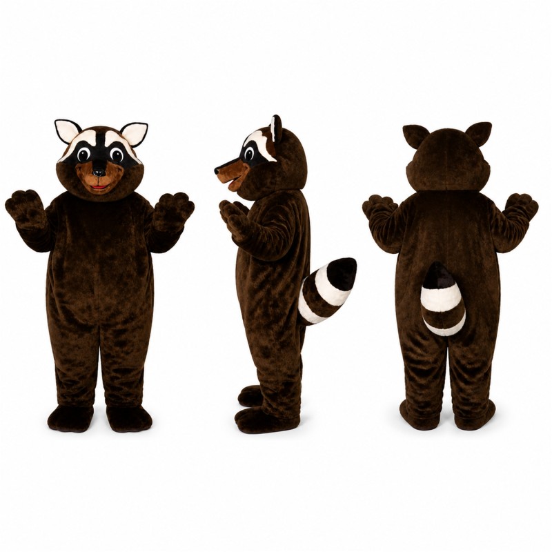Raccoon Mascot Costume in Dark Brown with Round Glasses Adult