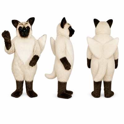 Siamese Cat Mascot Costume in Cream and Brown Adult