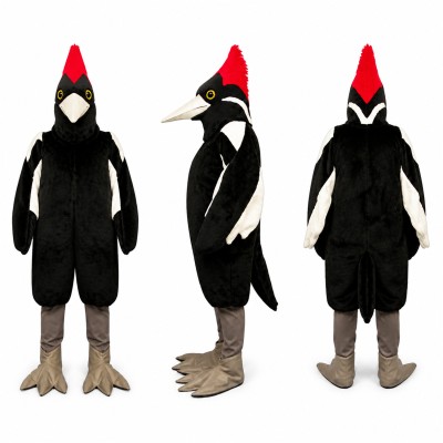 Black Bird Mascot Costume with Red Crest Adult