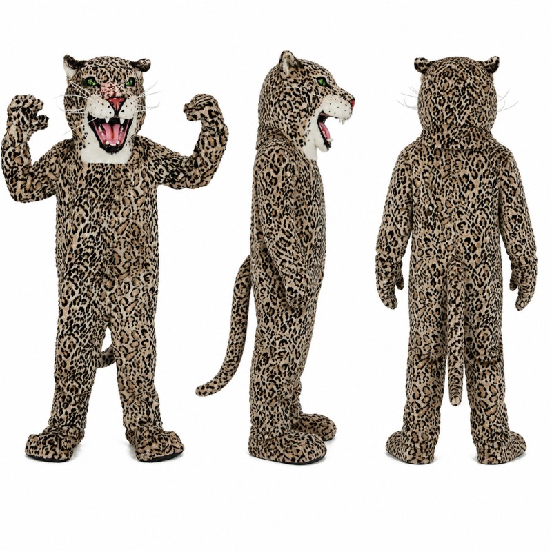 Leopard Mascot Costume with Spotted Fur and Roaring Face Adult
