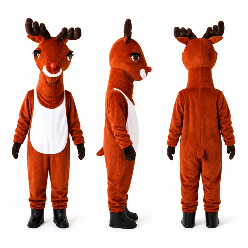 Reindeer Mascot Costume in Reddish Brown with Antlers Adult