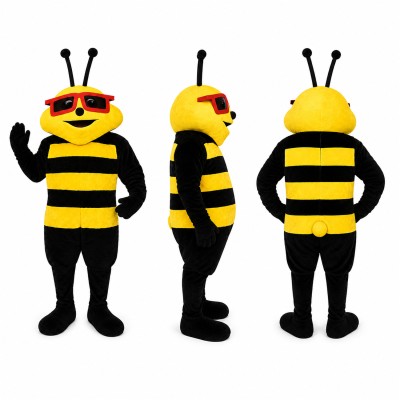 Bee Mascot Costume in Yellow and Black with Sunglasses Adult