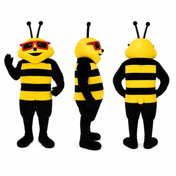 Bee Mascot Costume in Yellow and Black with Sunglasses Adult