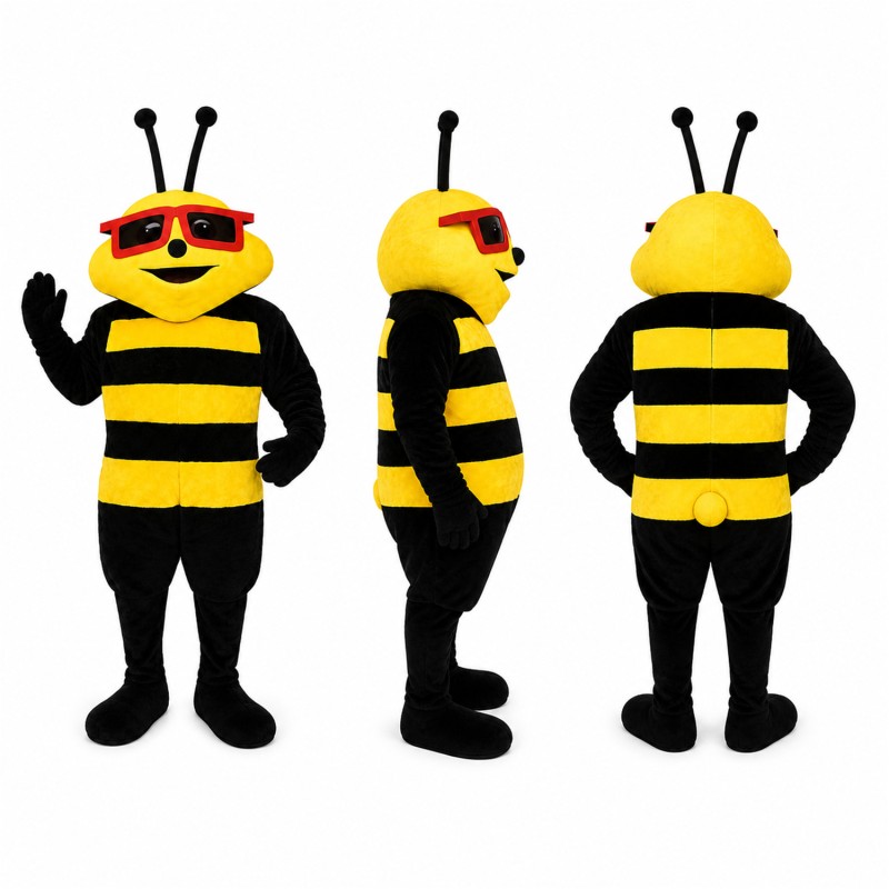 Bee Mascot Costume in Yellow and Black with Sunglasses Adult