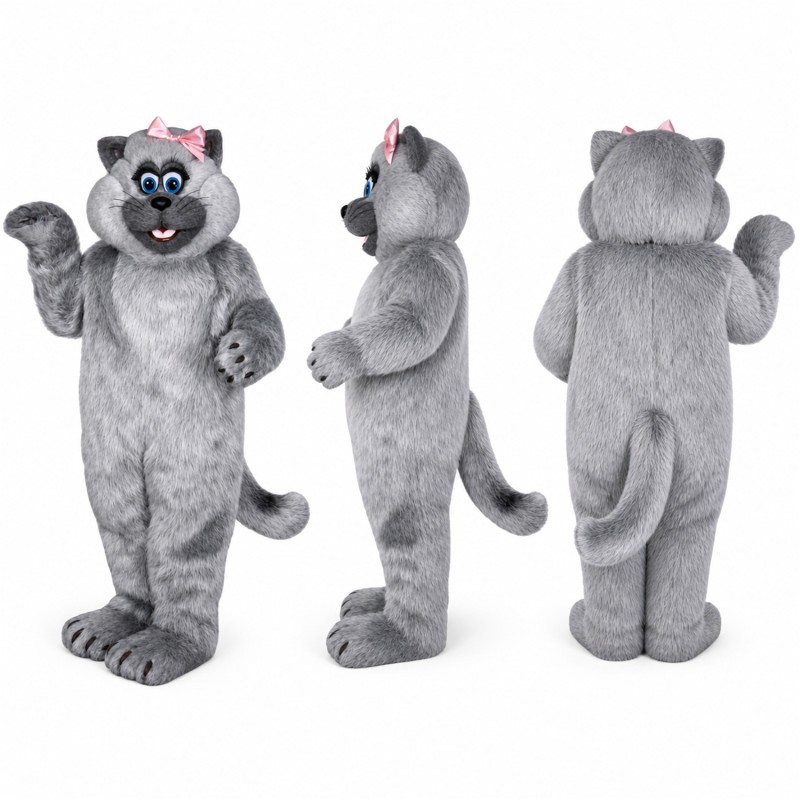 Cat Mascot Costume in Gray with Blue Eyes Adult