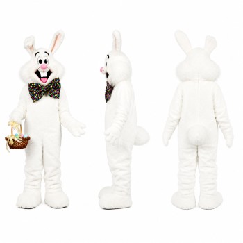 Rabbit Mascot Costume in White with Bow Tie and Basket Adult