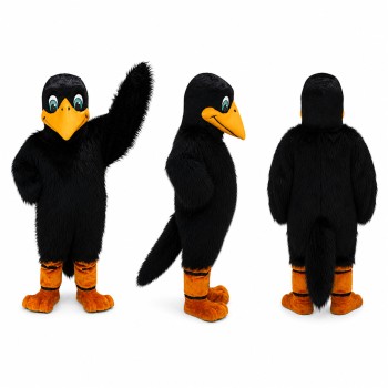 Black Bird Mascot Costume with Orange Beak and Feet Adult