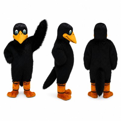 Black Bird Mascot Costume with Orange Beak and Feet Adult