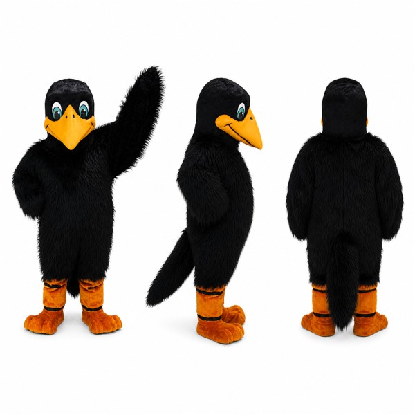 Black Bird Mascot Costume with Orange Beak and Feet Adult