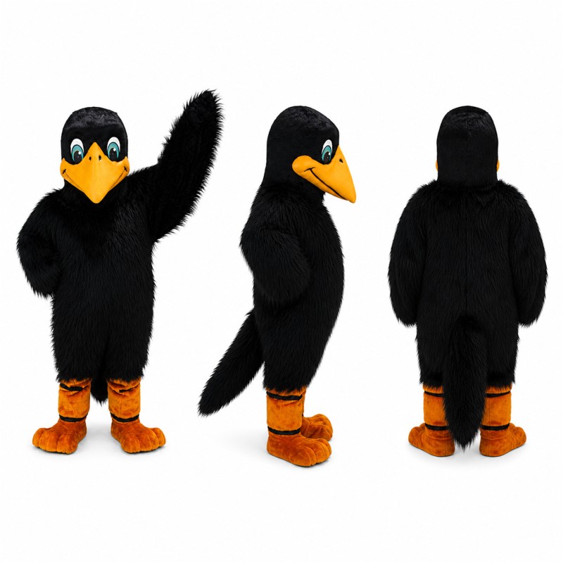 Black Bird Mascot Costume with Orange Beak and Feet Adult