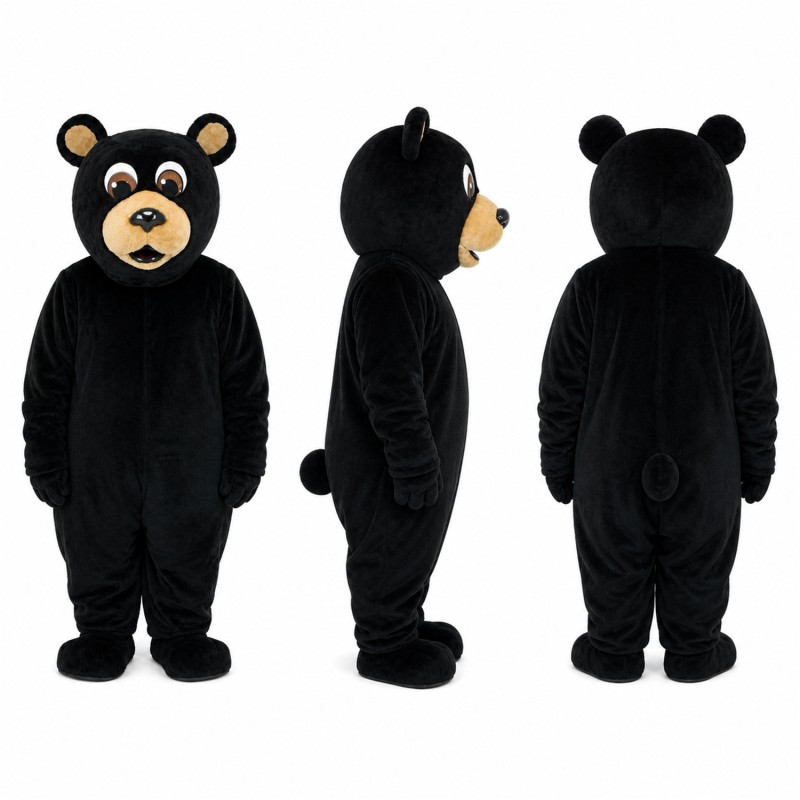 Bear Mascot Costume in Black with Tan Muzzle Adult