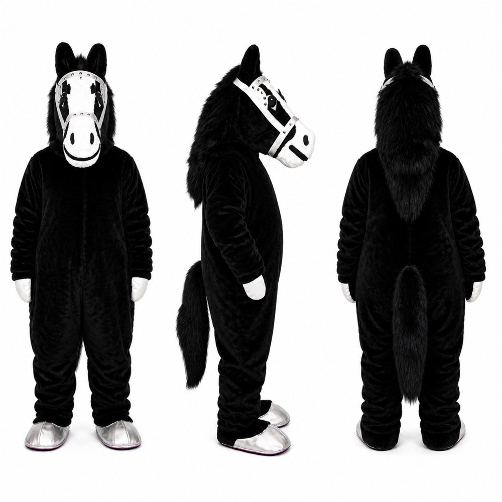 Horse Mascot Costume in Black with White Face Adult