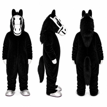 Horse Mascot Costume in Black with White Face Adult