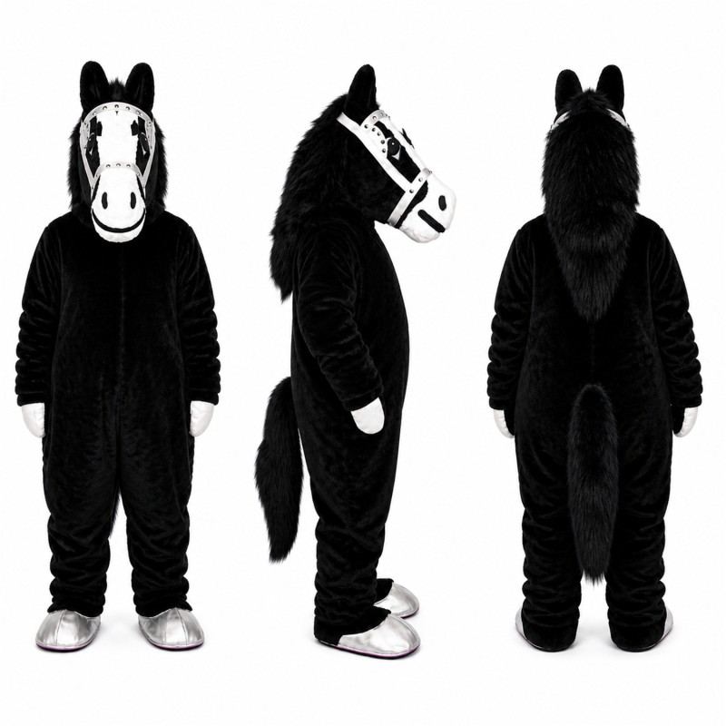 Horse Mascot Costume in Black with White Face Adult