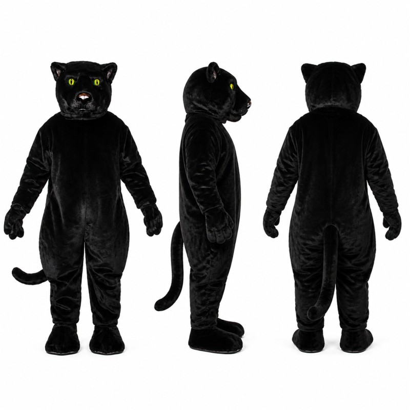 Black Panther Mascot Costume with Green Eyes Adult
