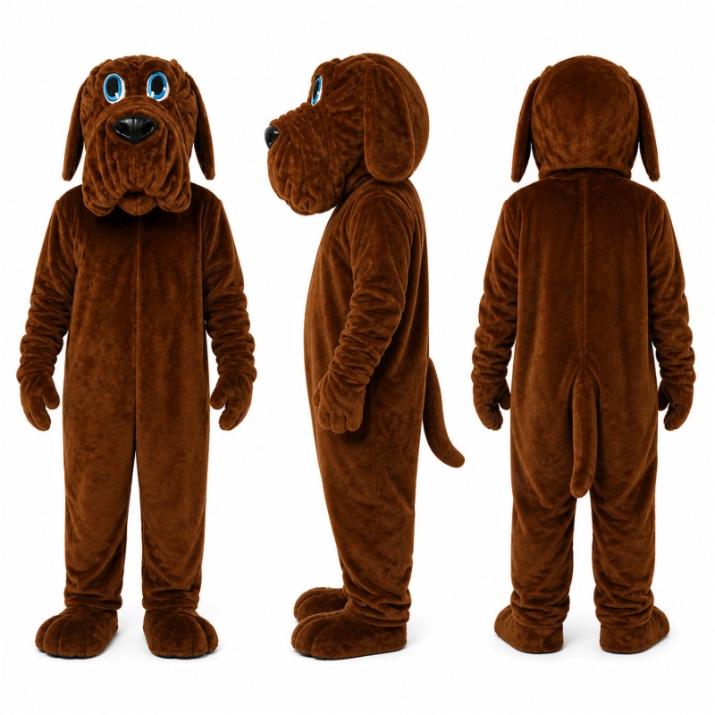 Shaggy Dog Mascot Costume in Brown with Blue Eyes Adult