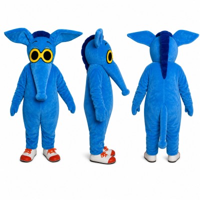 Aardvark Mascot Costume in Blue with Yellow Glasses Adult