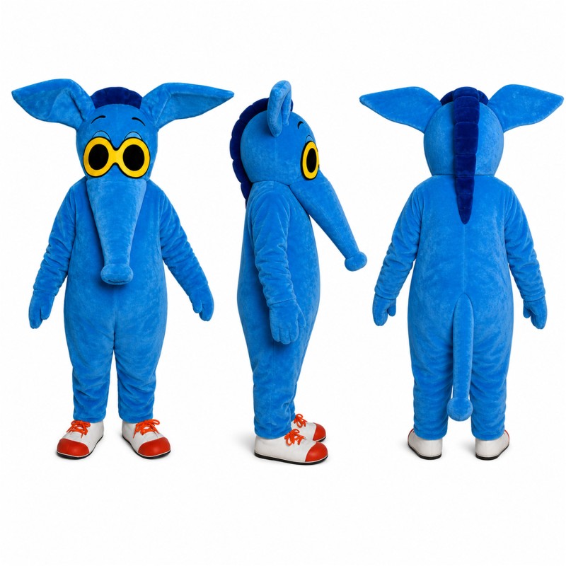Aardvark Mascot Costume in Blue with Yellow Glasses Adult