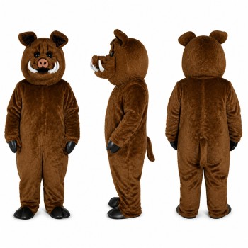 Wild Boar Mascot Costume in Brown with Tusks Adult