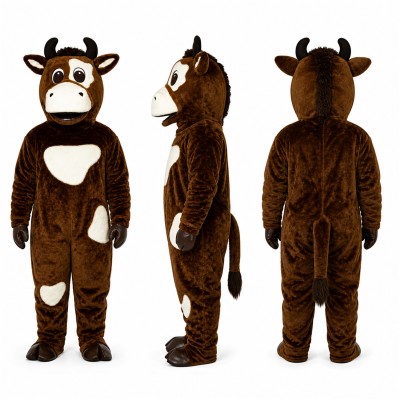 Cow Mascot Costume in Brown and White Adult