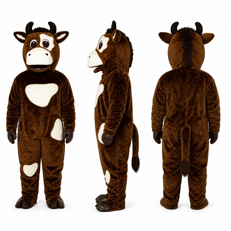 Cow Mascot Costume in Brown and White Adult