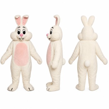 Rabbit Mascot Costume in Cream with Pink Belly Adult