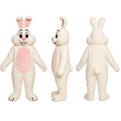 Rabbit Mascot Costume in Cream with Pink Belly Adult