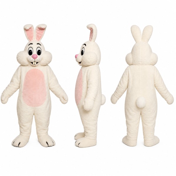 Rabbit Mascot Costume in Cream with Pink Belly Adult