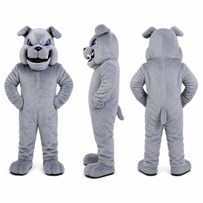 Bulldog Mascot Costume in Gray with Broad Grin Adult