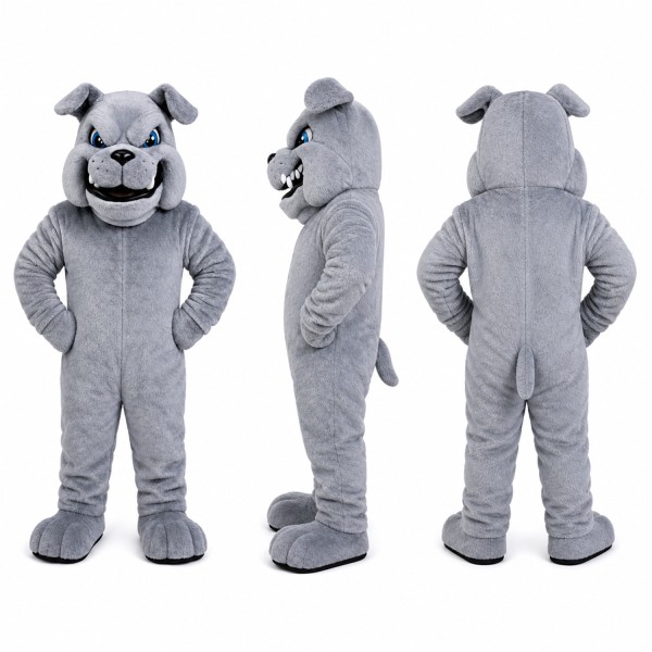 Bulldog Mascot Costume in Gray with Broad Grin Adult