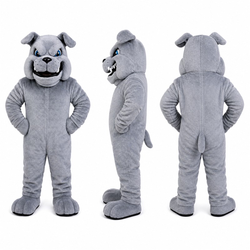 Bulldog Mascot Costume in Gray with Broad Grin Adult