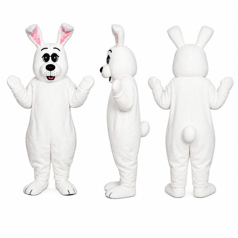Rabbit Mascot Costume in White with Pink Ears Adult