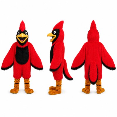 Cardinal Bird Mascot Costume in Red and Black Adult