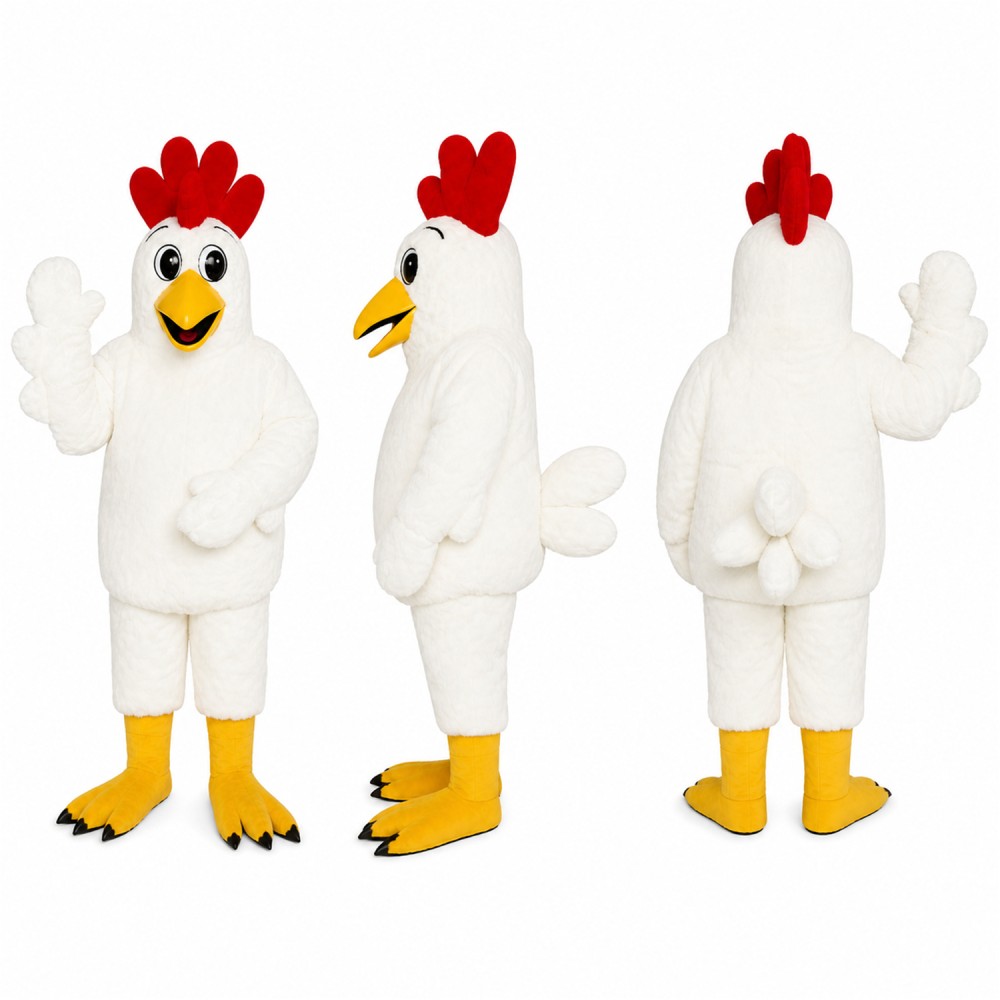 Chicken Mascot Costume in White with Red Comb Adult Chicken Mascot Costume in White with Red Comb Adult
