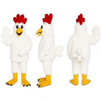 Chicken Mascot Costume in White with Red Comb Adult