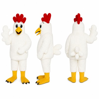 Chicken Mascot Costume in White with Red Comb Adult