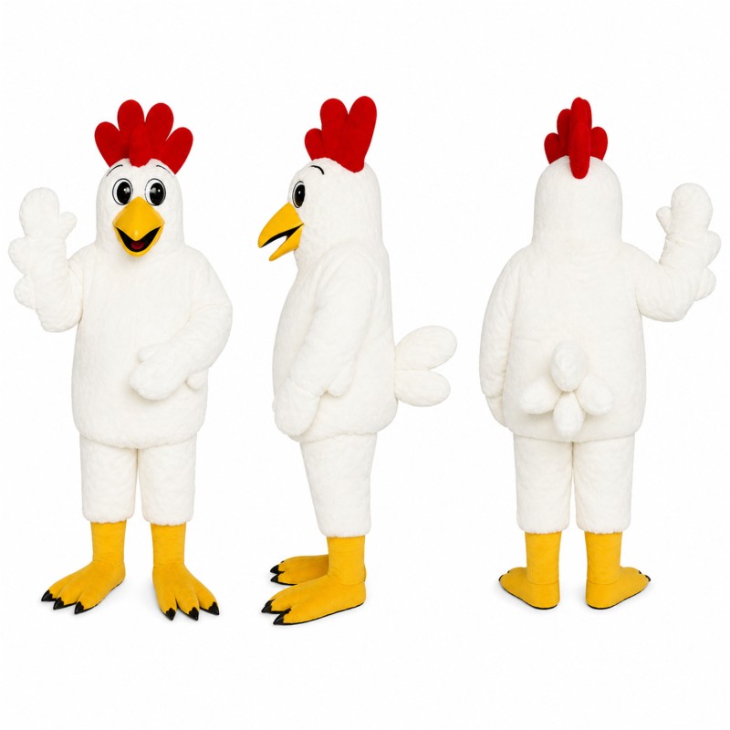 Chicken Mascot Costume in White with Red Comb Adult