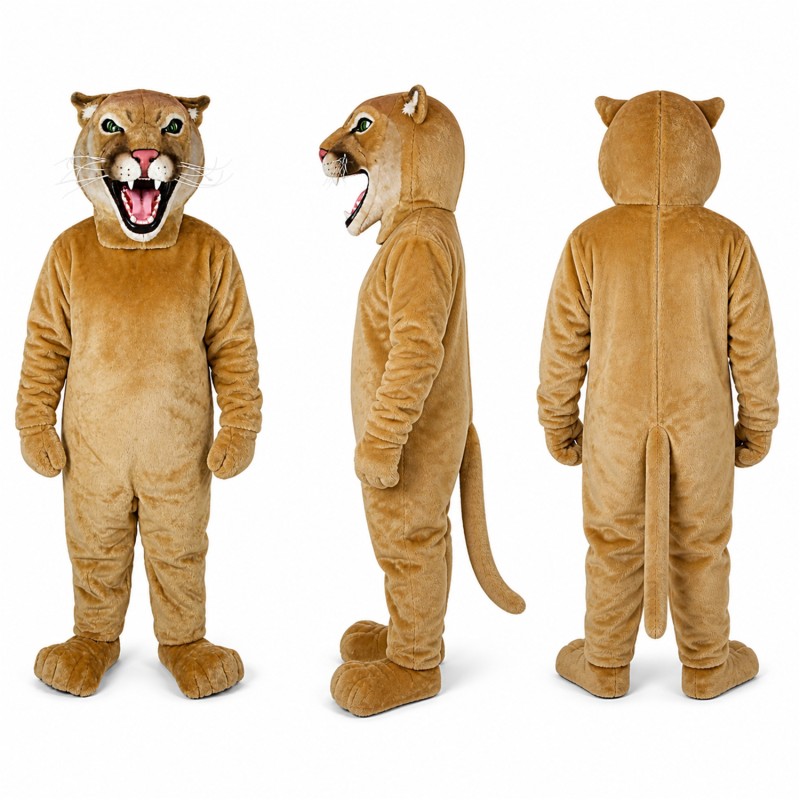 Cougar Mascot Costume in Tan with Roaring Face Adult