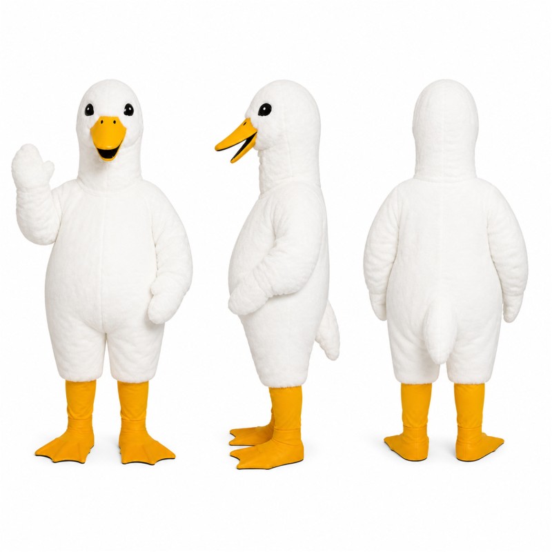 Duck Mascot Costume in White with Orange Feet Adult