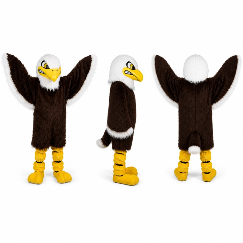 Bald Eagle Mascot Costume in Brown and White with Raised Wings Adult