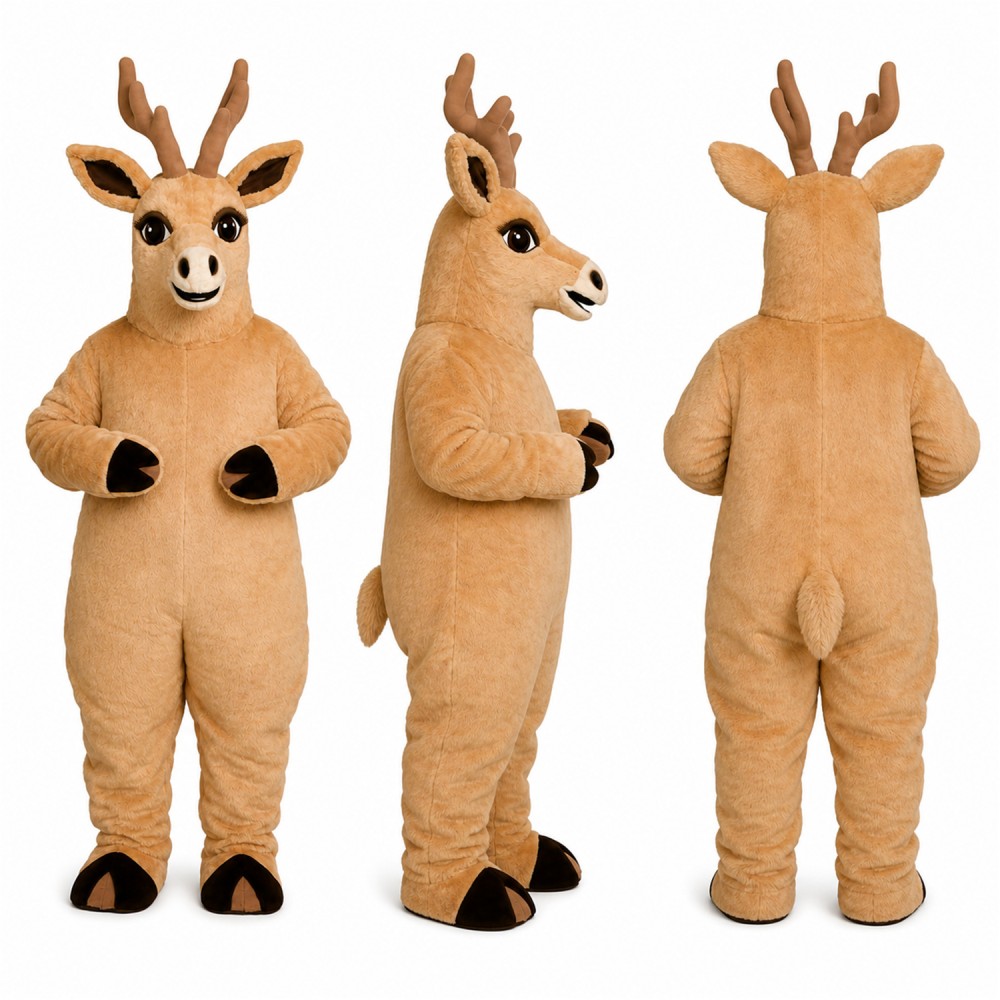Reindeer Mascot Costume in Tan with Large Antlers Adult Reindeer Mascot Costume in Tan with Large Antlers Adult