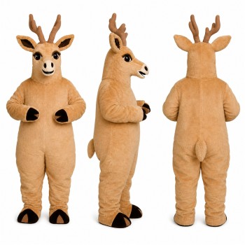 Reindeer Mascot Costume in Tan with Large Antlers Adult